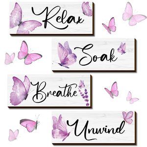 4 Pcs Purple Bathroom Accessories 10 X 4 Inch Butterfly Bathroom Decor Relax🐣